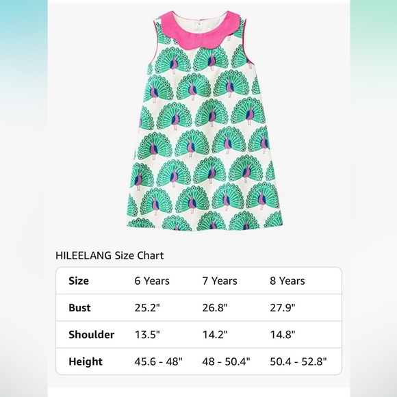 5/$25 Girls Peacock Print Sleeveless Dress with Pink Collar, size 8 - Picture 6 of 6